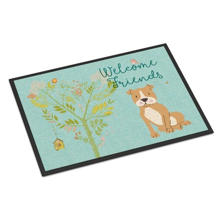 Carolines Treasures Welcome Friends Brown Staffie Indoor or Outdoor Mat, 24 x 36 in. BB7624JMAT